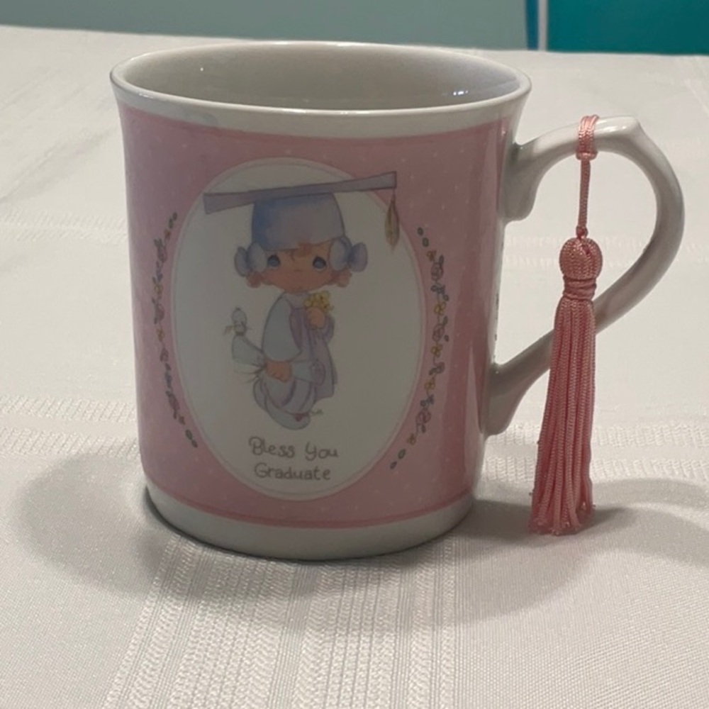 Precious Moments Collection 1991 Enesco Pink and White Mug with Graduation Theme